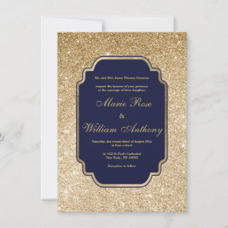 Convite Casamento luxuoso azul marinho com brilho dourado