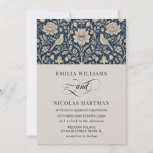 Convite Casamento Luxuoso Bege-Marinho Vintage