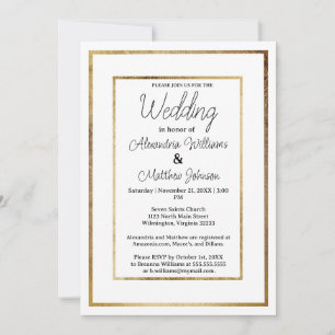 Convite Casamento luxuoso branco elegante com glamour dour