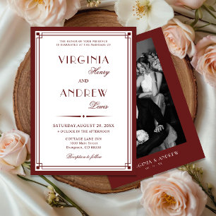 Convite Casamento Luxuoso Burgundy Elegante com Estilo Ant