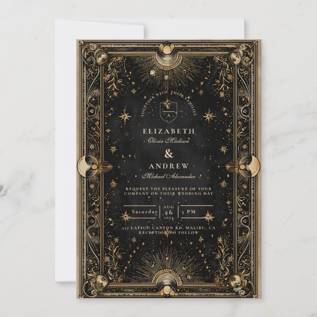 Convite Casamento Luxuoso Celestial à Meia-Noite (Frente)