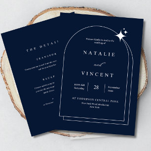 Convite Casamento Luxuoso com Arco Azul Celestial Elegante