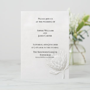 Convite Casamento Luxuoso com Relevo Floral de Protea Bran