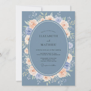 Convite Casamento Luxuoso de Azul Desbotado na Primavera