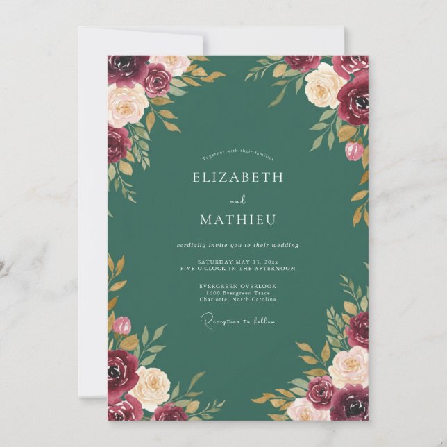 Convite Casamento Luxuoso de Caça Verde Outonal (Frente)