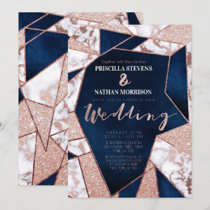 Convite Casamento Luxuoso de Glitter Geo Marble, Dourado R