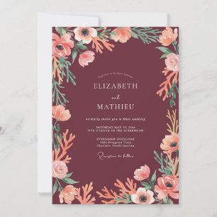 Convite Casamento Luxuoso de Outono Marrom-Vermelhado