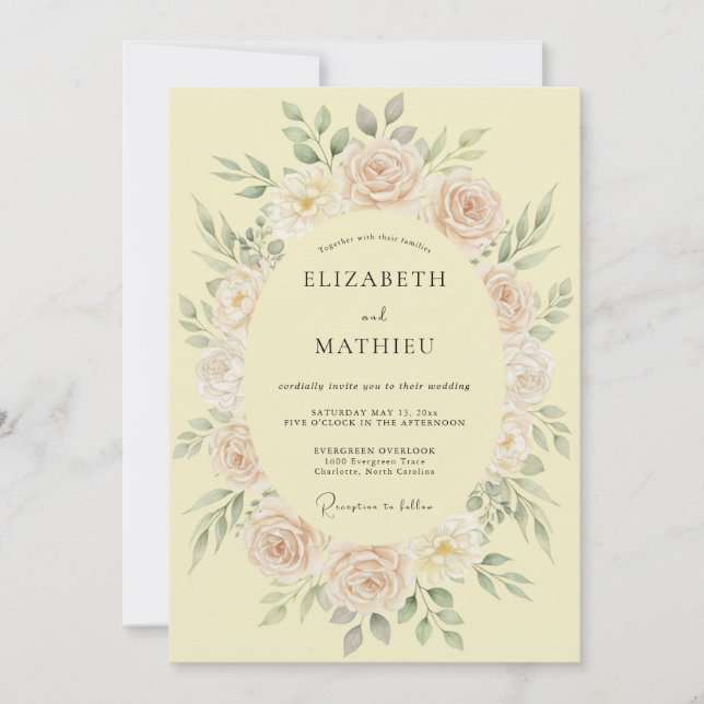 Convite Casamento Luxuoso de Primavera com Amarelo Pálido (Frente)