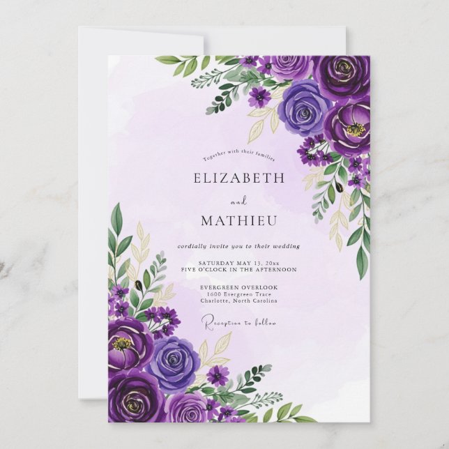 Convite Casamento Luxuoso de Primavera com Ametista (Frente)