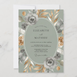 Convite Casamento Luxuoso de Verde Salvia Outonal