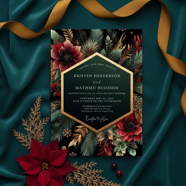 Convite Casamento Luxuoso Deep Teal Bloom (Criador carregado)