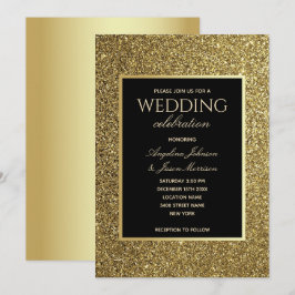 Convite Casamento Luxuoso Elegante Preto e Dourado