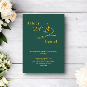 Convite Casamento Luxuoso Elegante Simples Verde e Dourado