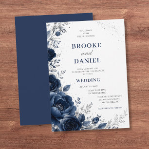 Convite Casamento Luxuoso em Crescente Floral Azul Marinho