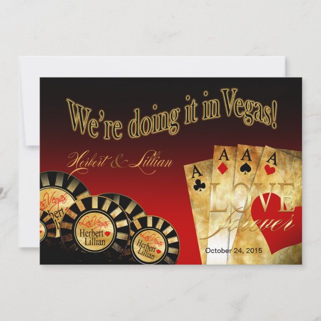 Convite Casamento Luxuoso em Las Vegas | vermelho preto do (Frente)