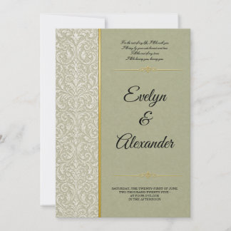 Convite Casamento Luxuoso em Verde Sage Damasco Dourado