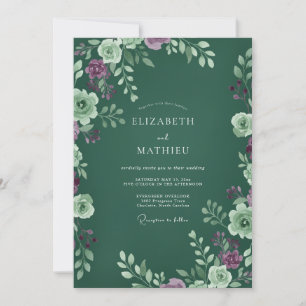 Convite Casamento Luxuoso Floresta com Folhas de Ameixa