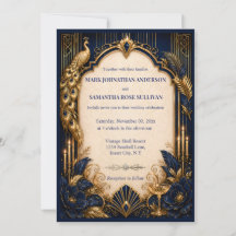 Casamento luxuoso gatsby pavão dourado marinho