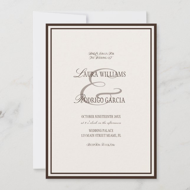 Convite Casamento Luxuoso Marfim Marrom Antigo (Frente)