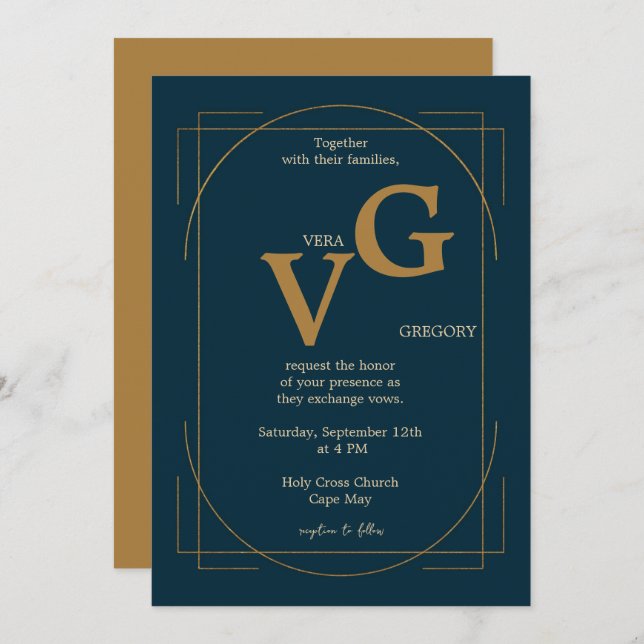 Convite Casamento Luxuoso Moderno das Linhas de Ouro Elega (Frente/Verso)