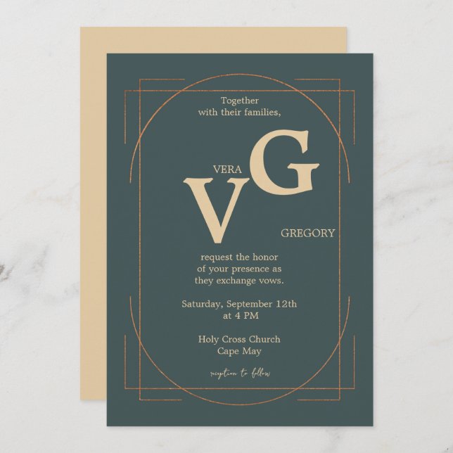 Convite Casamento Luxuoso Moderno das Linhas de Ouro Elega (Frente/Verso)