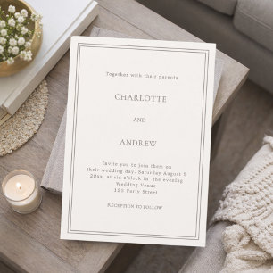 Convite Casamento luxuoso moderno simples marfim taupe