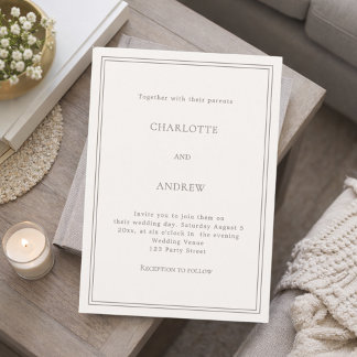 Convite Casamento luxuoso moderno simples marfim taupe