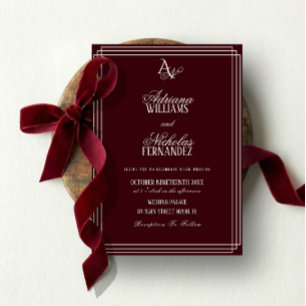 Convite Casamento Luxuoso Monograma Borgonha