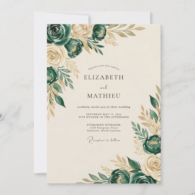 Convite Casamento Luxuoso na Floresta Verde Esmeralda (Frente)
