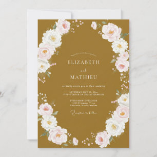 Convite Casamento Luxuoso Pintado com Flor de Ocre