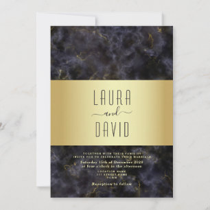 Convite Casamento Luxuoso Preto e Dourado Elegante