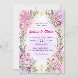 Convite Casamento Luxuoso Roxo Lavanda e Ranunculus 