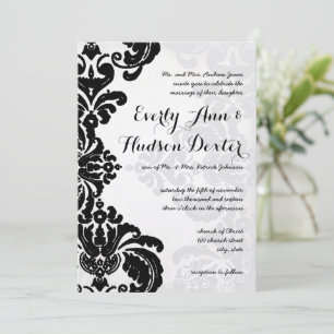 Convite Casamento Luxuoso Rústico Preto Damask Vintage