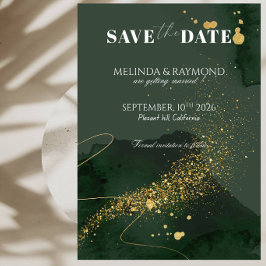 Convite Casamento Luxuoso Save the Date em Dourado e Verde