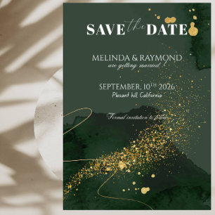Convite Casamento Luxuoso Save the Date em Dourado e Verde