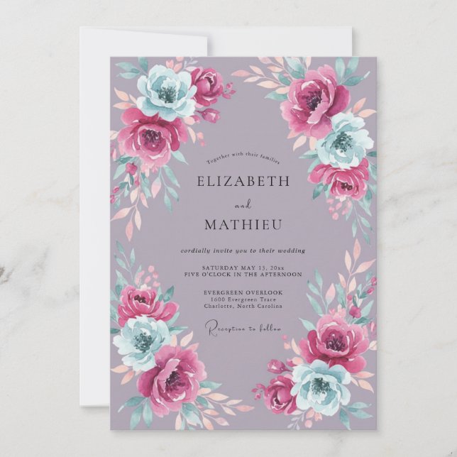 Convite Casamento Luxuriante de Mauve na Primavera (Frente)