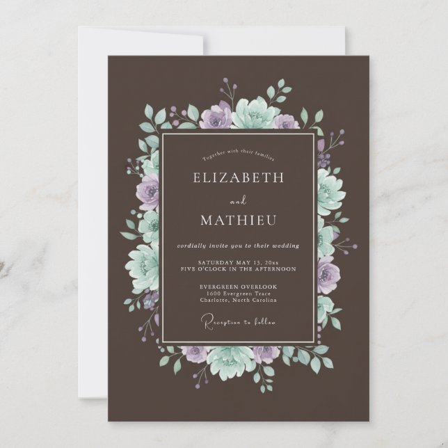 Convite Casamento Luxuriante de Suculentas Marrom Espresso (Frente)