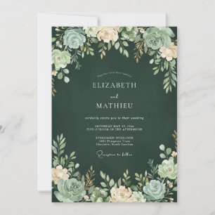 Convite Casamento Luxuriante de Suculentas Verde Floresta