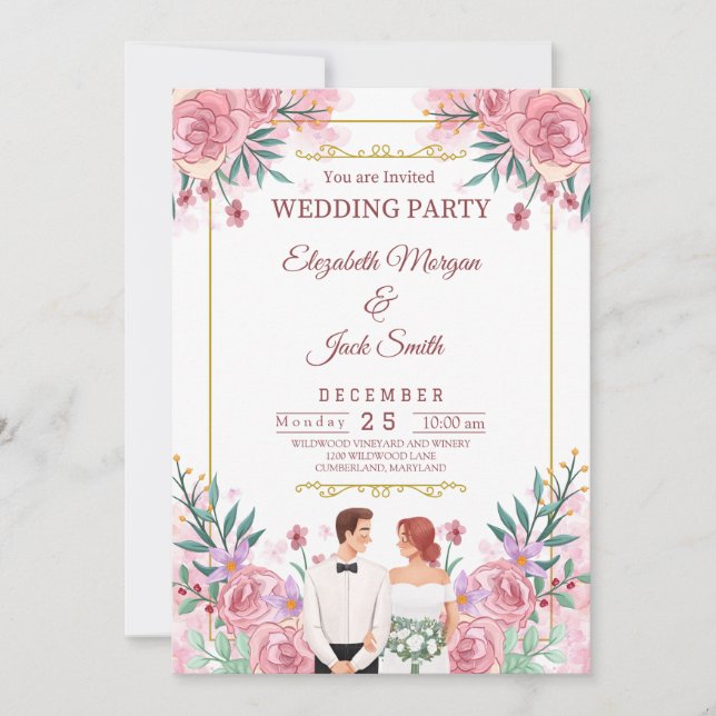 Convite Casamento Luxurioso Boho Floral Greenery (Frente)
