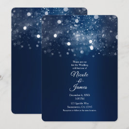 Convite Casamento Luzes Brilhantes Prateadas Azuis de Inve
