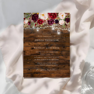 Convite Casamento Luzes Rústicas Borgonha