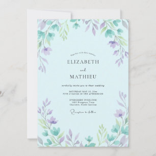 Convite Casamento Macio de Lilás e Periwinkle com Folhas