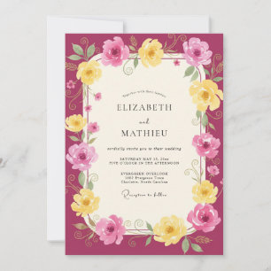 Convite Casamento Magenta Amarelo Ranunculus Eucalipto Sil