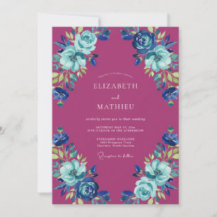 Convite Casamento Magenta Azure Ranunculus Eucalipto