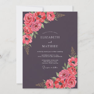 Convite Casamento Magenta Berinjela Ranunculus Eucalipto