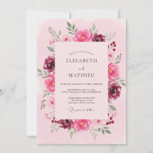Convite Casamento Magenta Borgonha Ranunculus Eucalipto