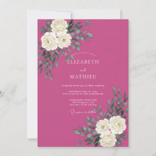 Convite Casamento Magenta Branco Ranunculus Eucalipto