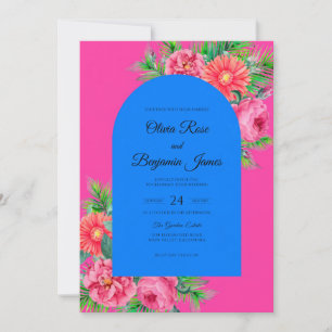 Convite Casamento Magenta Cobalto Gerbera Eucalipto
