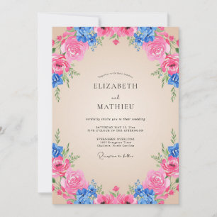 Convite Casamento Magenta Cobalto Ranunculus Eucalipto