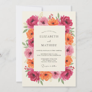Convite Casamento Magenta Coral Ranunculus Eucalipto
